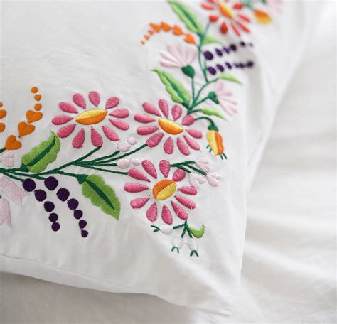 Set Of Two Floral Embroidered Pillowcases By Lulu And Nat ...