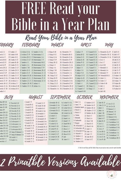 FREE Printable to Help You Succeed at Reading Your Bible in a Year Daily Bible Reading Plan ...