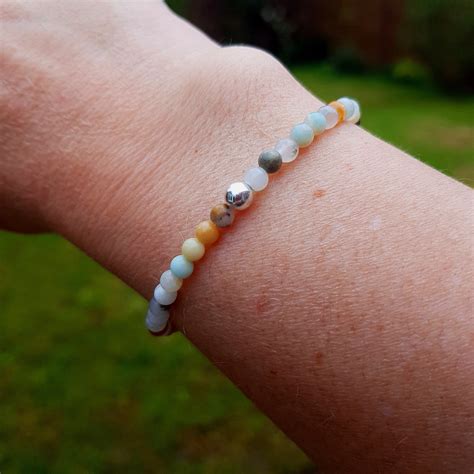 Amazonite stretch Bracelet Sterling Silver small green gemstone bead Bracelet 4mm tiny beaded ...