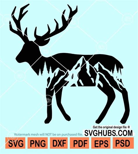 Elk and mountains svg, Elk Antler Forest SVG, elk svg, elk silhouette ...