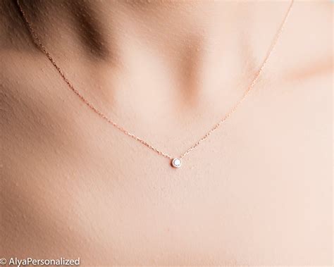 Simple Diamond Necklace Minimalist Necklace 14K Rose Gold