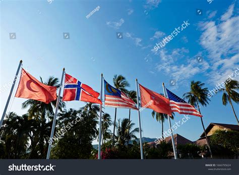 Wind Blowing National Flags Sky Background Stock Photo (Edit Now ...