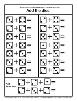 Dice Addition (printable worksheet) by Worksheet Hound | TpT