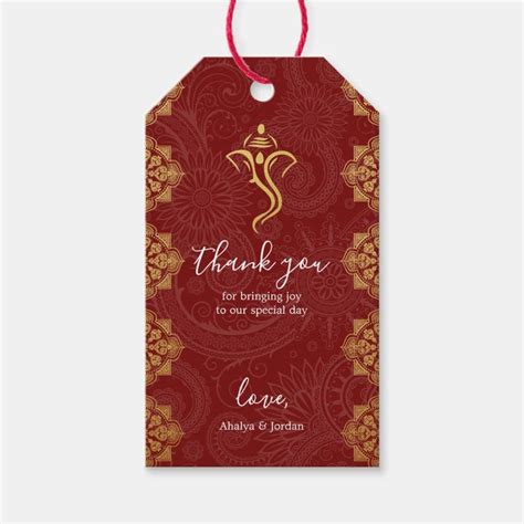 Elegant Red & Gold Ganesha & Mehndi Hindu Wedding Gift Tags | Zazzle | Wedding gift tags, Hindu ...