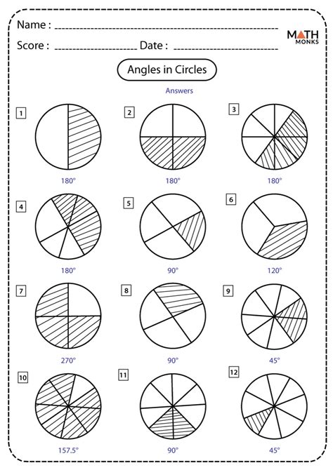 Angles in a Circle Worksheets - Math Monks