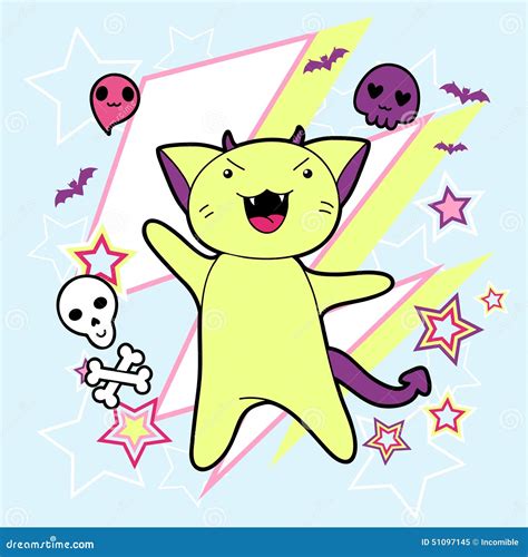 Vector Kawaii Illustration Halloween Cat And Stock Vector - Image: 51097145