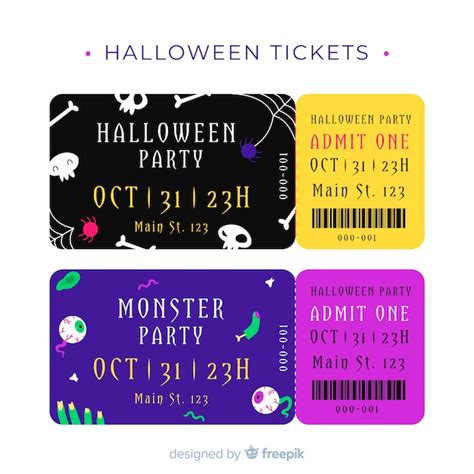 Free Vector | Colorful hand drawn halloween party ticket template