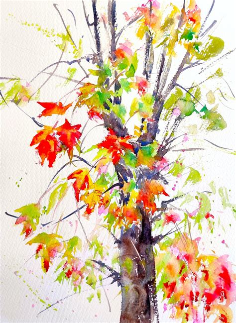 Autumn Maple Tree Painting Original Watercolour Wall Art - Etsy