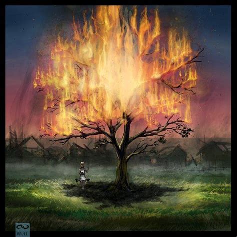 burning tree | Fire painting, Landscape art painting, Fire art