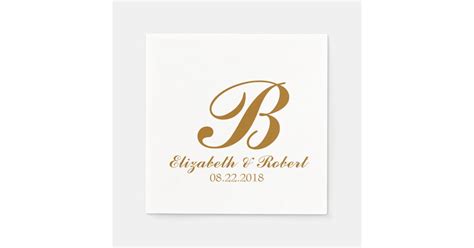 Gold White Wedding Monogram Napkins | Zazzle