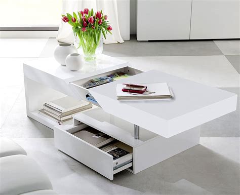 ModaNuvo 'Hope' Modern White High Gloss Extending Storage Coffee Table With Drawer: Amazon.co.uk ...