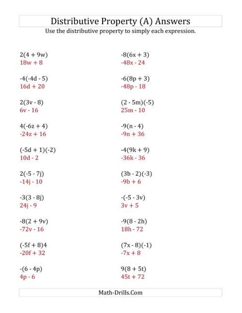 Using the Distributive Property (Answers Do Not Include Exponents) (A)