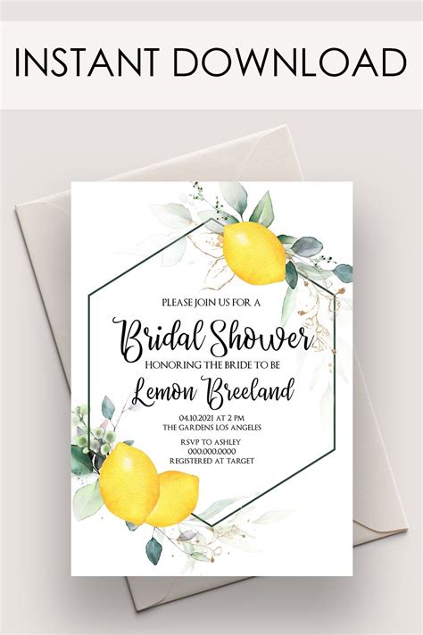 Bridal Shower Invitation Template, Lemon Theme Bridal Shower, Editable ...