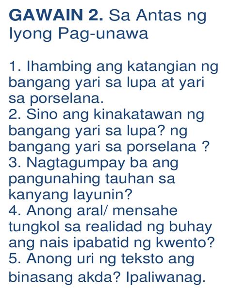 Gawain - Tanong Sa Parabula NG Banga | PDF