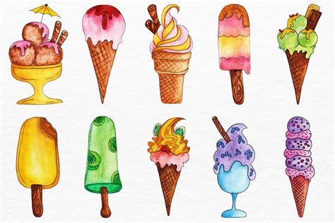 20 Watercolor Ice Creams By Draw Wing Zen | TheHungryJPEG