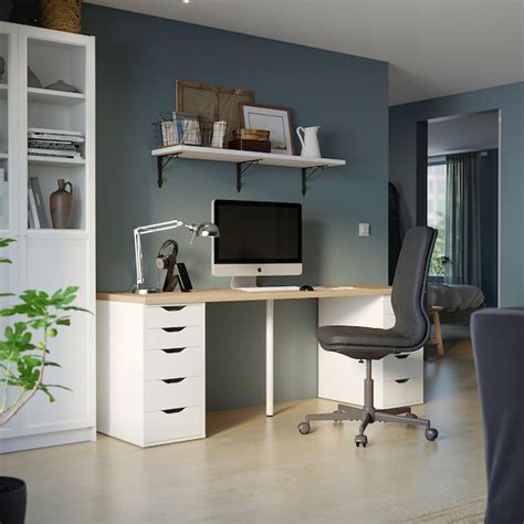 LAGKAPTEN / ALEX desk, white stained oak/white, 200x60 cm - IKEA