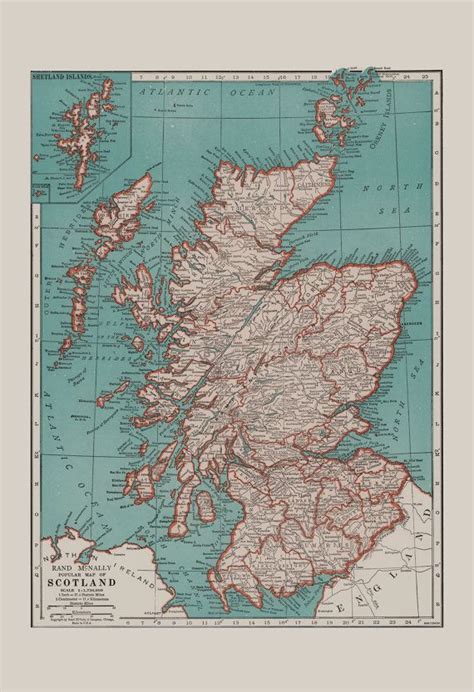 SCOTLAND MAP PRINT, Vintage Map of Scotland, Antique Map Print ...