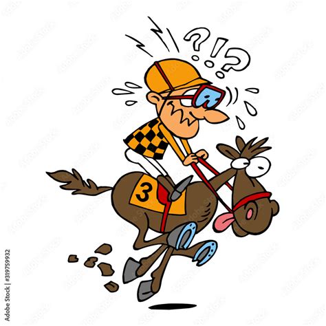 Jockey on horse running horse race, color cartoon joke Stock Vector ...