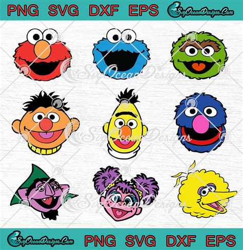 Sesame Street Cartoon Characters Bundle SVG PNG EPS DXF Cricut Cameo File - SVG PNG Cricut ...