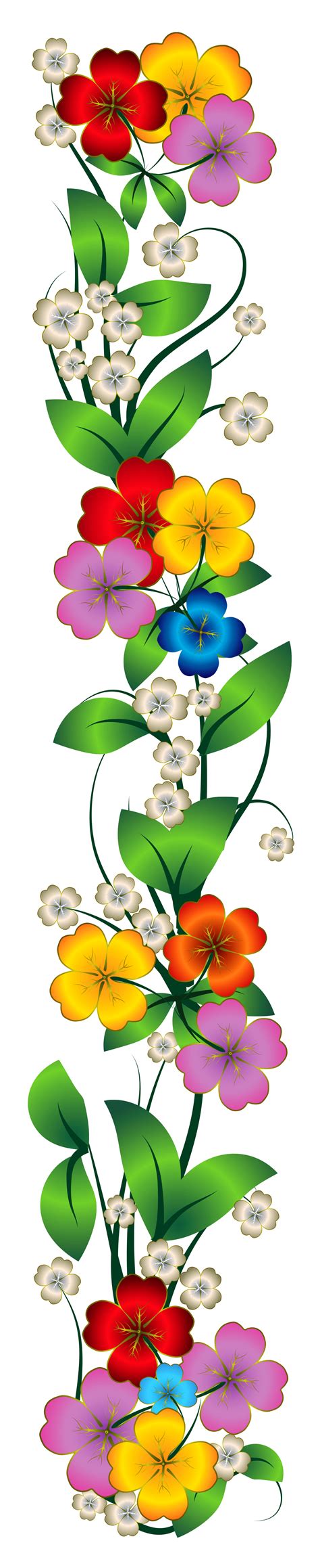 colorful flowers with green leaves on white background