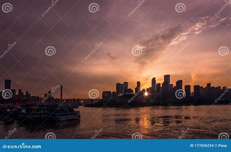 Chongqing City Skyline at Sunset Editorial Stock Image - Image of boats ...