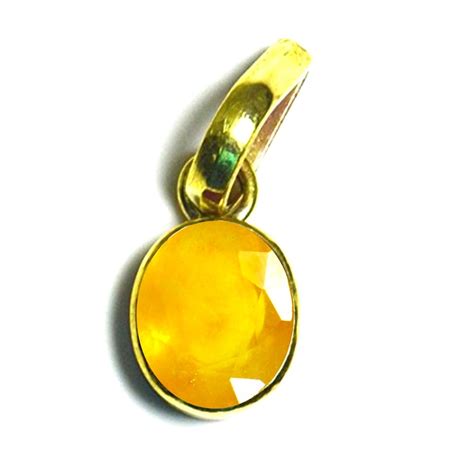 Genuine Yellow Sapphire Panchdhatu Pendant 7 Carat Gemstone Gold Plated ...