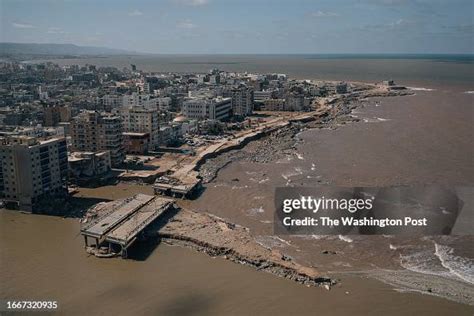 An aerial view of Derna, Libya, on September 2023. Thousands of... News ...