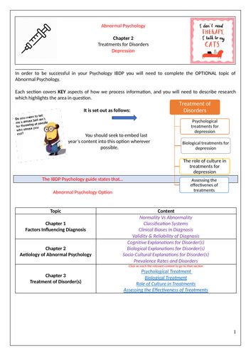 IBDP S/HL - Abnormal Psychology - Treatments for Disorder(s) | Teaching Resources