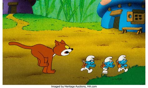 The Smurfs Azrael the Cat Production Cel Setup (Hanna-Barbera, c. | Lot ...