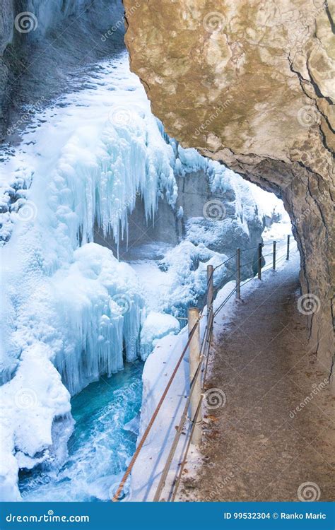 Partnachklamm Partnach Gorge with Stream, Snow-covered Rocks and Icicles in Winter, Garmisch ...