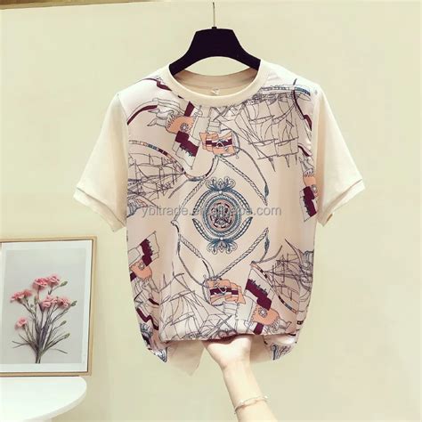 2023 New Design Comfortable Pullover Chiffon T-shirt Casual Loose Women's Short Sleeve Top Women ...