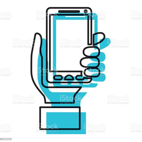 Blue Watercolor Silhouette Of Hand Holding Smartphone Stock Illustration - Download Image Now ...