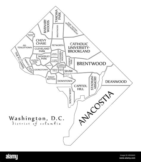 Modern City Map - Washington DC city of the USA with neighborhoods and ...