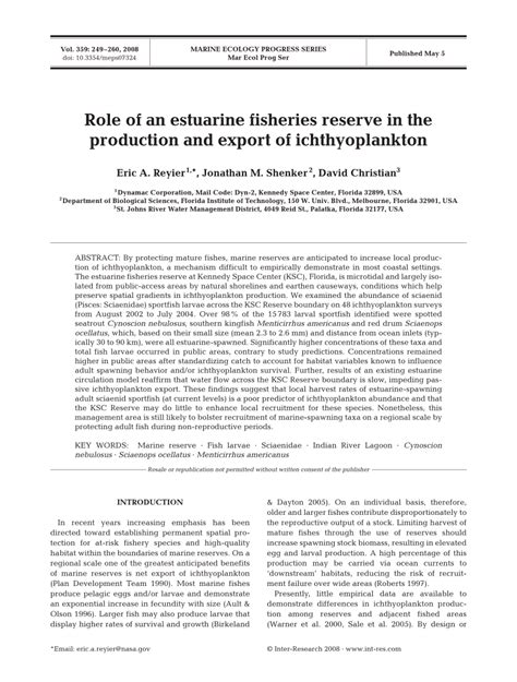 (PDF) Role of an estuarine fisheries reserve in the production and ...