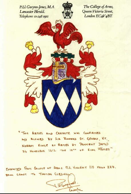 GLEDHILL GENEALOGY - Armorial Bearings granted to Thomas Gledhill in 1612