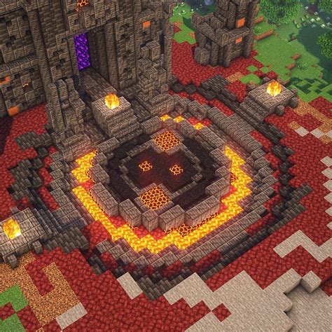 We upgraded a vanilla ruined portal to have a grand firely entrance filled with lava and ...