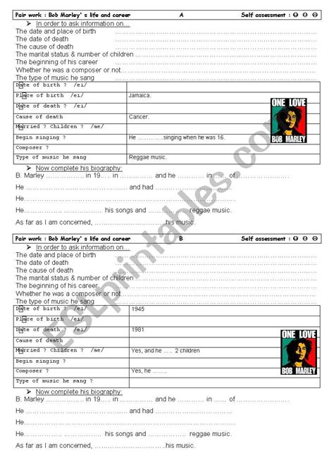 Bob Marley biography - ESL worksheet by titi07