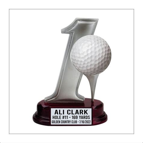 Hole in one with Mahogany colored base golf trophy, Hole-in-one trophy, personalized hole in one ...