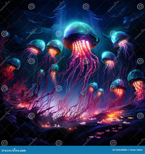 The Abyssal Symphony: Deep-sea Creatures Playing Harmonious Tunes in the Dark Depths Stock Image ...