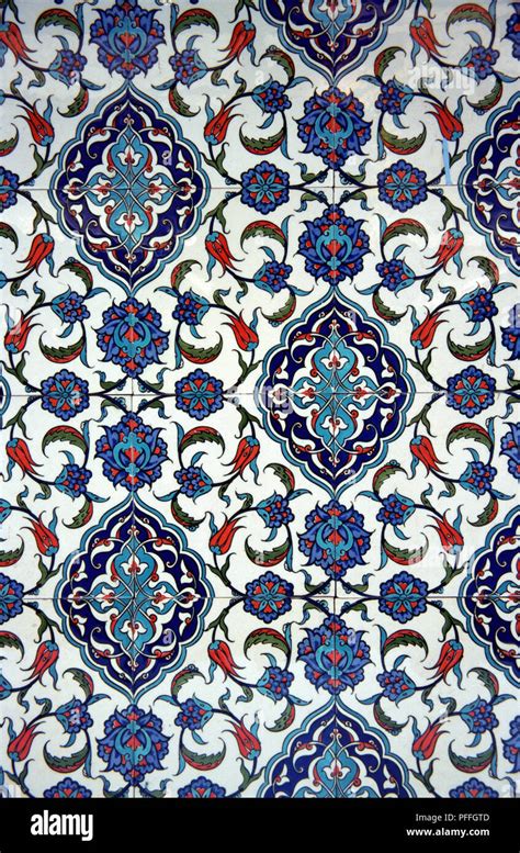 Turkey, Istanbul, Blue Mosque, section of blue Iznik tiles on interior walls Stock Photo - Alamy