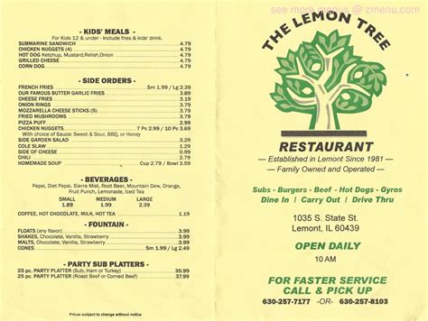 Online Menu of Lemon Tree Casual Dining Restaurant, Lemont, Illinois, 60439 - Zmenu