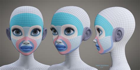 FaceTopology - polycount | Face topology, Character design, Character model sheet