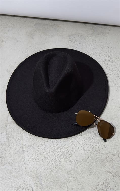 Black Wide Brim Fedora Hat | Accessories | PrettyLittleThing USA