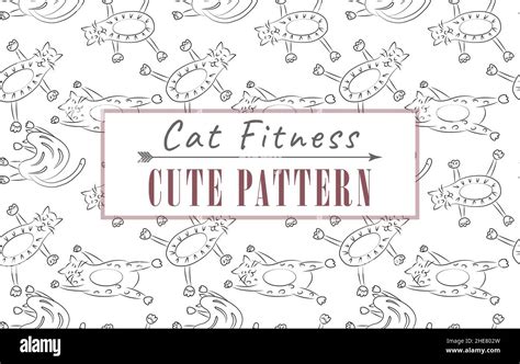 Cat fitness cute pattern. Cool black and white background for clothes, notebooks, covers, etc ...