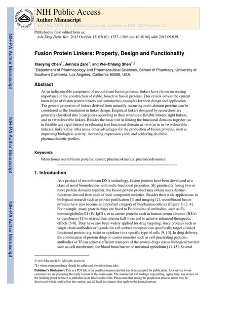 NIH Public Access: Fusion Protein Linkers: Property, Design and ...