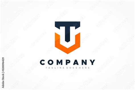 Dark Blue Orange Shield Military Letter T and V Logo. Flat Vector Logo Design Template Element ...