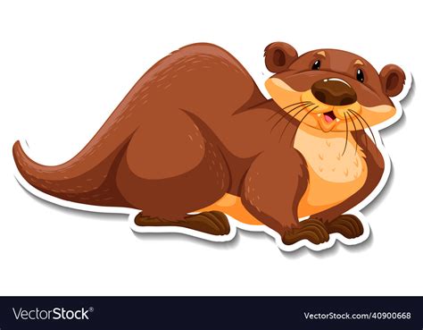 Cute otter wild animal cartoon sticker Royalty Free Vector