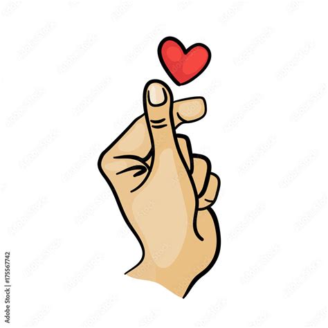 Korean Finger Heart I Love You Hangul. Vector illustration. Korean symbol hand heart, a message ...