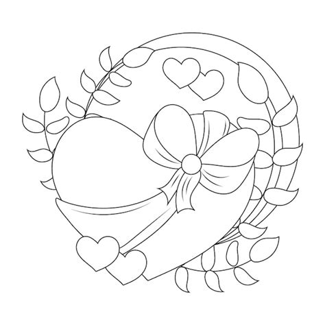 Premium Vector | Painted big heart with bow for coloring book for ...