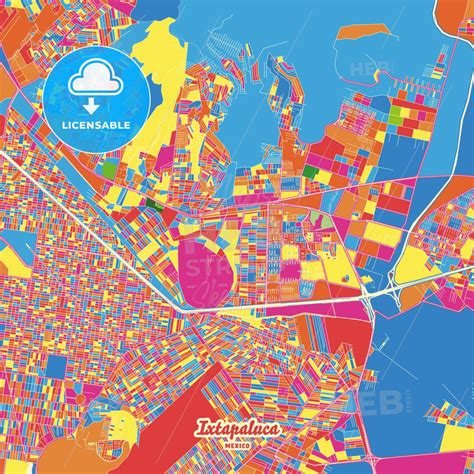 Ixtapaluca, México, Mexico city map with crazy colors between red, blue and yellow for urban and ...